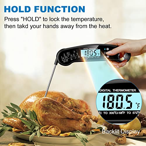 Instant Read Meat Thermometer Digital With Probe,Bestcrof Food Thermometer For Cooking&Grilling,Waterproof Grill Thermometer With Backlight&Calibration For Baking,Liquids,Candy&Air Fryer(Black/White) #TOP4