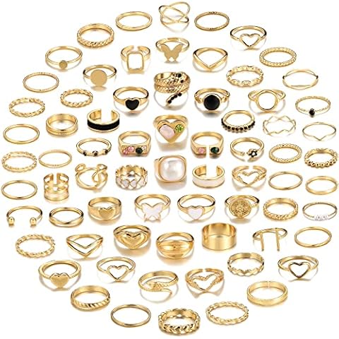 Dodder 70 Pcs Vintage Gold Knuckle Rings Set for Women, Boho Crystal Finger Rings Aesthetic Heart Chunky Ring, Silver Stackable Midi Rings Pack for Gift Cover
