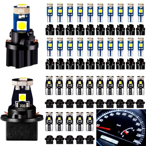 BBTO 40 Set 194 168 T5 T10 LED Bulbs with Sockets, Non Polarity, Dimmable, 300lm Instrument Dash Cluster Map Dome Door License Plate Interior Exterior Replacement (White)