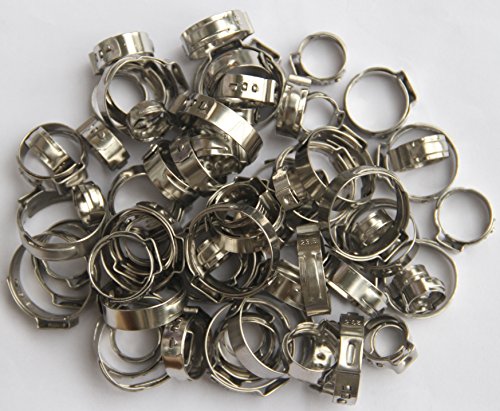 Ieuyo 304 Stainless Steel Single Ear Hose Clamps Clips Assortment Kit, Stepless Ear Clamps, Pex Pinch Clamp,3/8"-1" (7.8Mm-25.6Mm) 8Sizes 90Pcs #TOP2