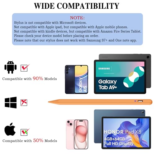 Image of Stylus Pen for Android Tablet,Tablet Pencil for iOS /Android,Rechargeable Active Stylus Pen for iPhone /Samsung /XiaoMi /Huawei /Vivo /Lenovo and Other Android Smartphones and Tablets-Orange