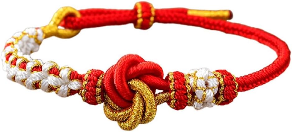 Peach Blossom Knot Bracelet Handmade Woven Tibetan Buddhist Braided Bracelets Adjustable Inspirational Strand Bracelet for Women Men