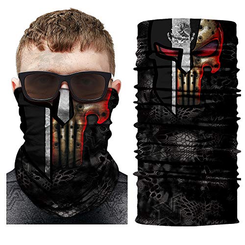 Unbrand 5Pcs Skull Face Scarf Tube Bandana Headband Headwear For Motorcycle Riding Biker Headband Skeleton Mexico Flag Neck Gaiter Scarf #TOP2
