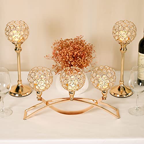 Gold Crystal Candle Holders Decorative Candelabra 3 Arms Candlesticks Holder Table Centerpiece Center Pieces Decoration for Dining Table Home Decor, Wedding, Party, Anniversary - Image 3