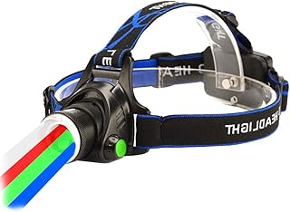 GaiGaiMall Multicolored Headlamp 4 in 1 800 Lumen Zoomable LED Headlight with White Red Green Blue Light for Astronomy Aviation Hunting Blood Tracking
