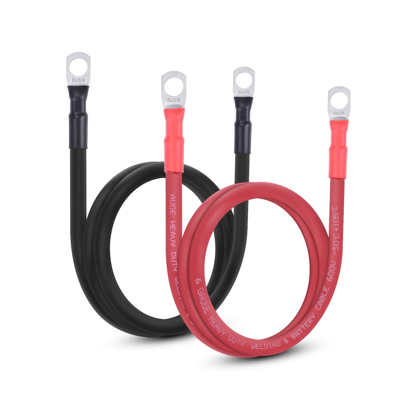 6 AWG Flexible Battery Cable with 3/8" Terminals - OFC Pure Copper Inverter &amp; Welding Wire for Automotive Solar RV Motorcycle (Red + Black 3FT Pair)