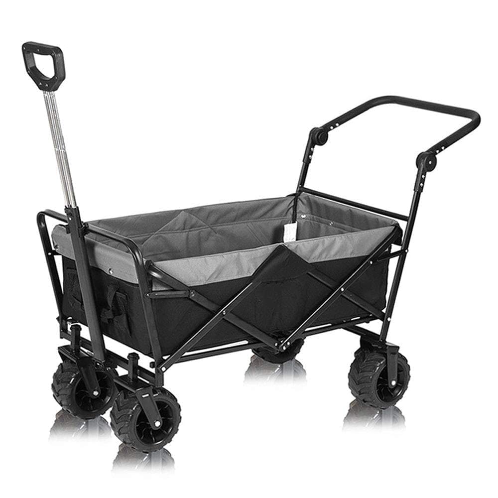 Folding Wagon, Folding Garden Cart Lined All-Terrain Rubber Wheels Brakes Light 80kg Trolley