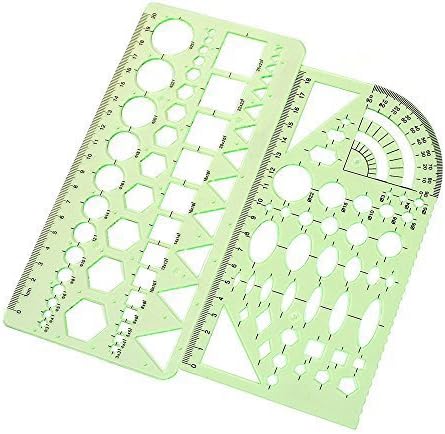 2PCS Plastic Green Measuring Templates Geometric Rulers for Office and School, Building formwork, Drawings templates