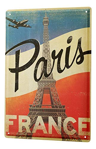 Yelacecca Retro Metal Tin Sign 8X12 Inches Deco City Paris France Novelty Aluminum Metal Tin Sign Post Wall Decoration For Men