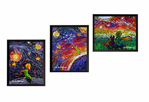 Uhomate 3 pcs The Little Prince Le Petit Prince Little Prince Vincent Van Gogh Starry Night Posters Wall Art Baby Gift Wall Decor Bedroom Bathroom Artwork M040 (8X10)
