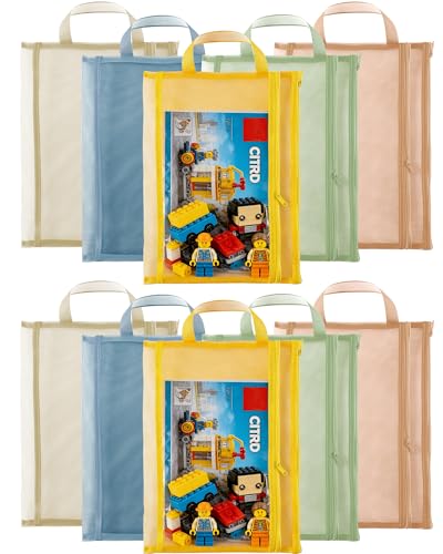 10 Pack Portable Mesh Zipper Pouch Bags with Handles 2-Layer Nylon Mesh Toy Bags for Puzzles Building Block Sets Toy Storage organizer Colored A4 Zipper Pouch for Home School Office Games