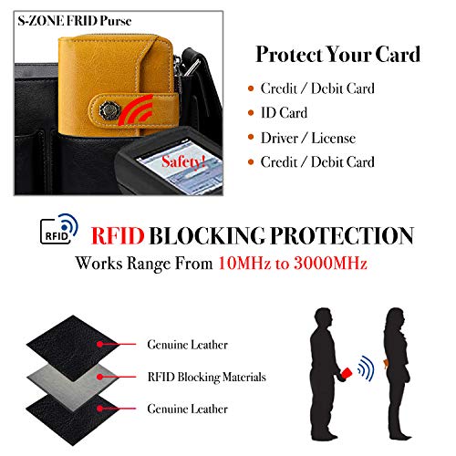 S-ZONE Damen Kurze Geldbörse RFID Schutz Geöltes Wachs Echtes Leder Clutch Kartenhalter Organizer Geldbeutel Kleine Portmonee 18 Kartenfächer Kartenhülle mit ID Fenster - Image 6