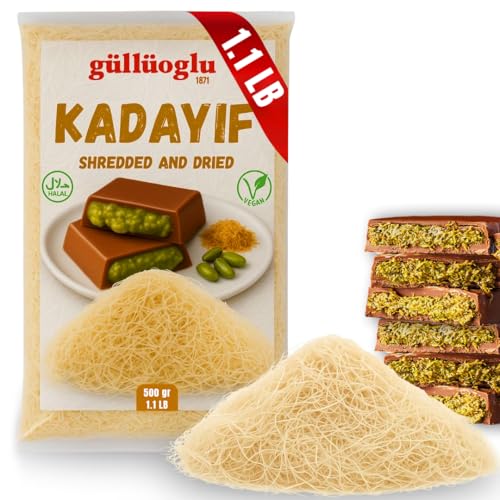 Gulluoglu Dried & Shredded Kataifi - 500g (1.1lb) Kadayif Chopped Fillo Dough, Shredded Phyllo, Kadayif Pastry Dough, Knafeh, Kunafa, Katifi, Kadayif Ingredient for Dubai Pistachio Chocolate Bar