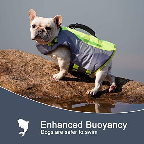 Dog Life Jacket Rescue Handle Adjustable Dog Life Vest For （Pug,Bulldog,Poodle,Bull Terrier,Labrador） Floatation Vests For Dogs (X-Large, Green) #TOP2