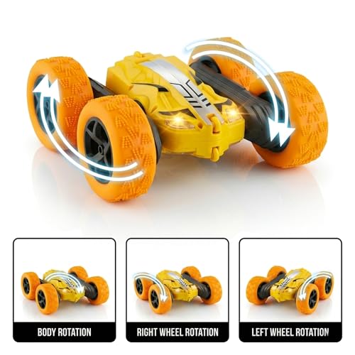 Image of Amazon Brand - Jam & Honey Off Roader Rechargeable Remote Control Car | RC Monster Truck with LED Headlights, Type-C Charging, Anti-Skid Tyres, 120 Ft Range | 2.4GHz Remote Controller - Yellow(MT0624)