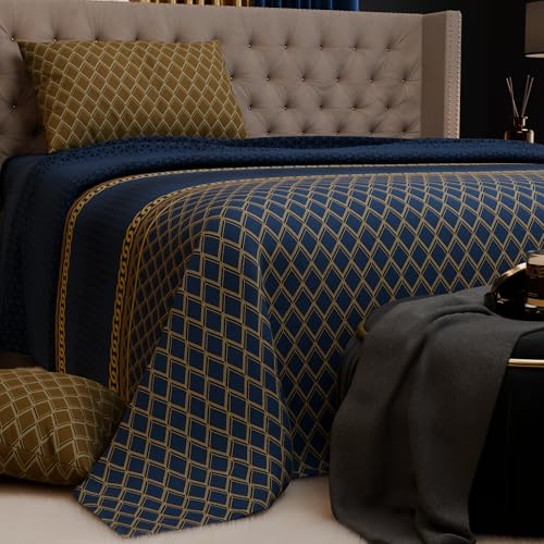 Image of Stoa Paris 100% Bamboo Cotton King Size Bedsheet with 2 Pillow Covers, 200TC Printed Bedding Set, Breathable, All-Season Comfort, Aesthetic Home Decor, Imperial Grandeur - Indigo Arcadia(228cmx274cm)