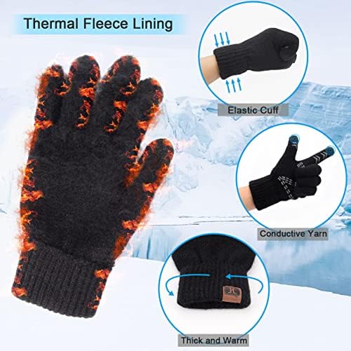 Maylisacc Touchscreen Knitted Gloves Winter Men, 24cm Warm Tech Glove with Grip for Unisex Thermal Woolen Lined Texting Typing Gloves