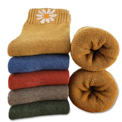 MOSOTECH Chaussette Chaude Femme, Thermiques Chaussette en Laine et Coton, Épaisses Douces, Couleur Vive, Le Cadeau de Noël pour Femme / 35-42 / lot de 5 multicolor