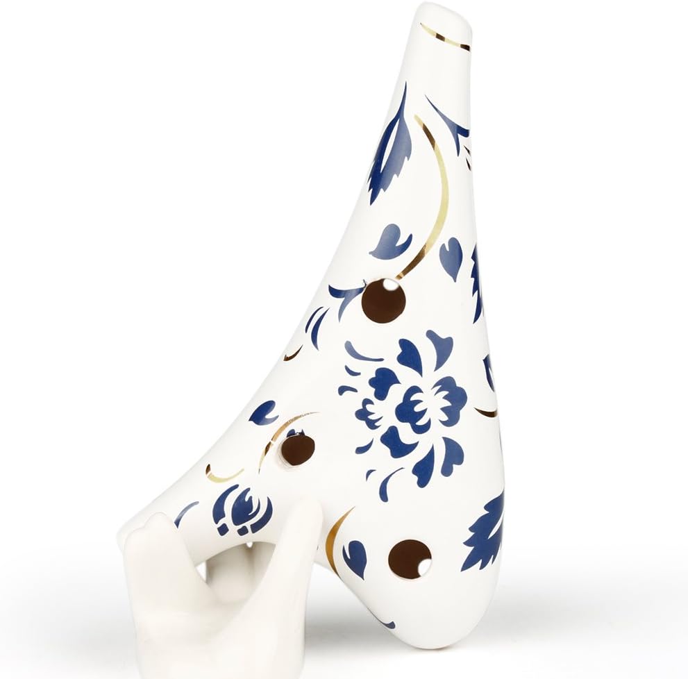 12 Holes C Key Ocarina White with Blue Flower Musical Instruments Chinese Element Woodwind Instrument