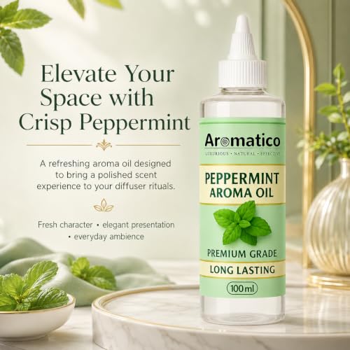 Image of AROMATICO Pure Peppermint Aroma Diffuser Oil with Long-Lasting Fragrance - 100ml. Fragrance Oil for Homes, Offices & Showrooms. Ideal for Diffusers, Reed Diffusers, Air-Purifiers & Candles