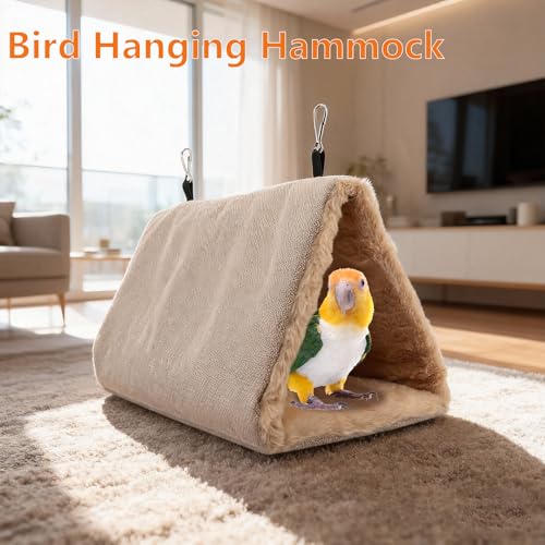 Image of Litewoo Bird Nest Bed for Parrot Warm Winter Hanging Hammock Hut, L, Beige | Soft plush cotton, sleeping hideaway for small-medium bird /parakeet /cockatiel, dual entrance, acrylic base, 11.4x7.5x7.5in