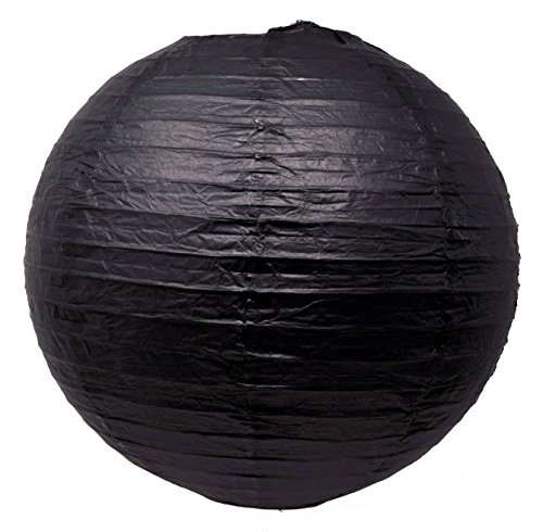 Image of Mudra Crafts 12 Inch Round Chinese Black Paper Lanterns Hanging Decor | 10 PCs, Reusable, Indoor Outdoor Decorative Lamp Shade, for Ceiling, Wedding, Shower, Party, Festival, Home Decoration