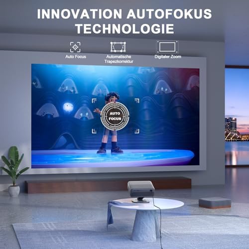 Bild 2 - Smart Beamer 4K[Kompatibel mit Netflix] 3D Dolby Audio VISSPL 30000Lumen Autofokus/Auto Trapezkorrektur Projektor,WiFi6 Bluetooth Beamer 4K Heimkino,Outdoor Video Projektor Mit 360° Drehbarem Ständer