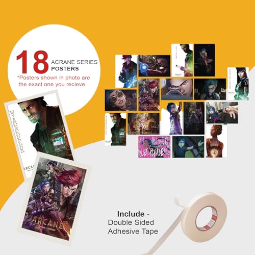 Image of ATEVON Arcane Series Anime Poster Set - 18-Piece Wall Collage Kit 6x4 Inch | Jinx Caitlyn Viktor Silco Vi Anime Wall Decor for Bedroom, Dorm, Office & Gift Use