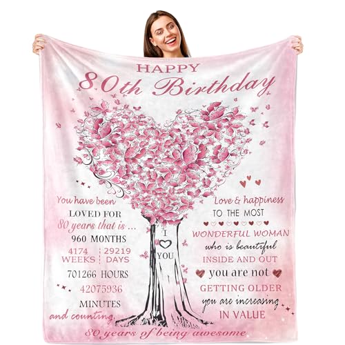 zoiluku Coperta da donna per 80° compleanno, 152,4 x 127 cm, miglior regalo per l'80° compleanno, decorazioni per l'80° compleanno da donna, idea regalo per 80° compleanno, idea regalo per donna di 80