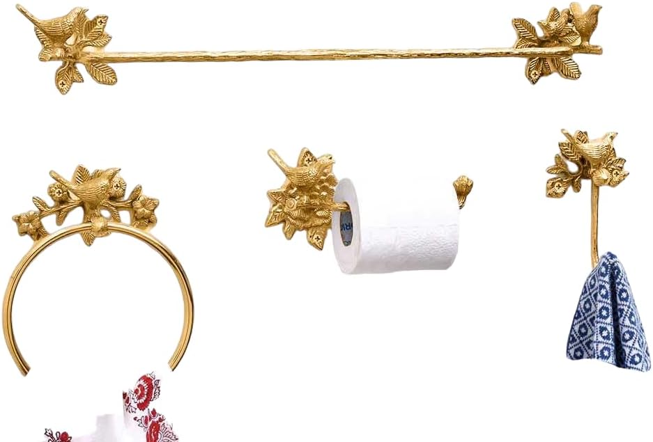 Solid Brass Bird Antique Towel Rod Bathroom Accessories Retro Hardware Bird Towel Bar Wall Mounted Towel Holder Vintage (Brass Polished)