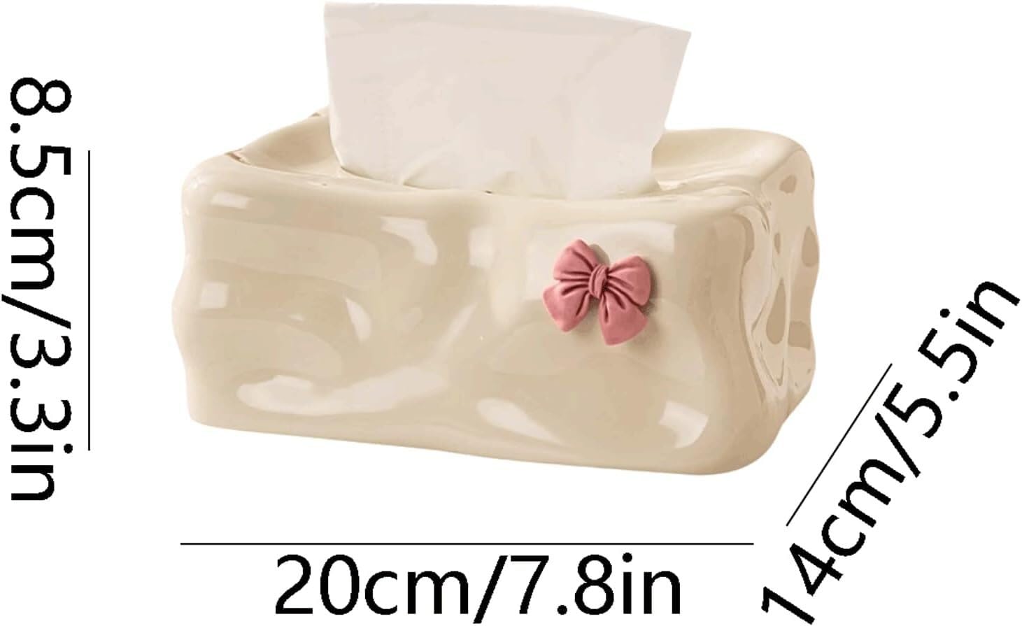 Uchwyt na chusteczki, Ceramiczna prostokątna osłonka na pudełko chusteczki, biało-srebrna, 20x14x8,5 cm(White)