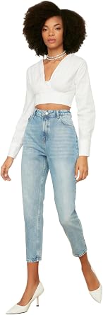 Trendyol Womens Light Blue High Waist Mom Jeans