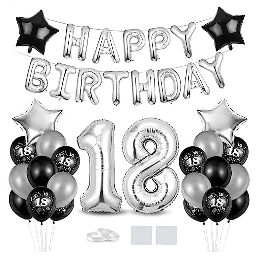 18-årsdag dekoration, 18-årsdagen dekoration, 18-års födelsedagsdekoration, 18 ballonger svart och silver dekoration, ballong 18-årsdagen födelsedagsdekoration, 18-årsdag pojke, 18-årsdagen man, dekoration 18-årsdag