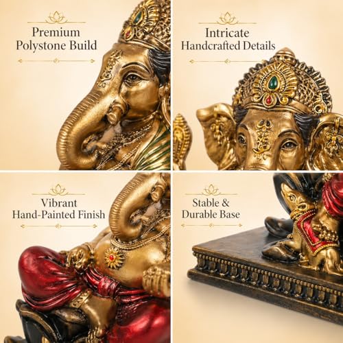 Image of ARMONIA Premium Lord Ganesha Idol for Home Decor - 9.8Inch Handmade Ganesh Murti |Antique Finish Ganpati Statue for Mandir,Office Desk |Polystone |Best Spiritual Gift for Diwali,Wedding & Housewarming