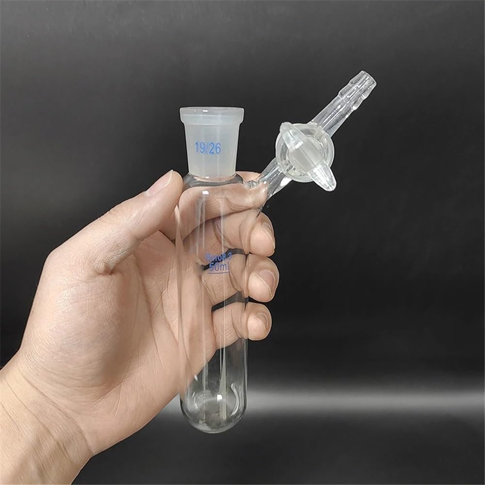 Vetreria da laboratorio Provetta di reazione in vetro borosilicato ad alto tenore di carbonio con valvola in vetro e bocca standard da 50 ml e giunto 19/26