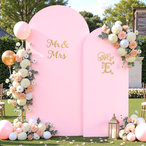 Image of Pink Purple Arch Cover 2 Set-7.2 and 6ft Arch Backdrop Cover Spandex Fitted Baby Shower Arch Stand Covers for Girls Birthday Party Wedding Bridal Shower Banquet Photo Arch Covers Stretchy Backdrop