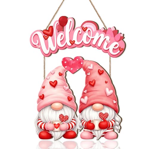HPNIUB Pink Dwarf Welcome Sign for Front Door,Valentine‘s Garden Gnome Decorations,Happy Valentine's Day Decor for Couples Wedding Anniversary,Funny Wall Art For Living Room Bedroom Home Decor