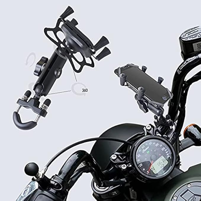 venshun Motorcycle Phone Holder Aluminum Alloy Material Sturdy and Durable Two U-Bolt Base 360°Rotating Suitable for All Phones Motorcycle Bike Handlebar Phone Mount