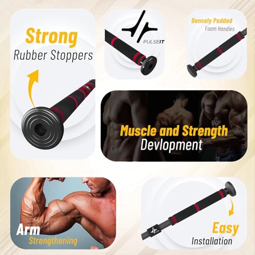Image of PulseIT Bar Pull Up Bar For Home Workout Max Load 100Kg Chin Up Bar Gym Accessories Door Way Adjustable Hanging Rod Anti-skid Grip, Strength Training Exercise Bar Pullup Bar