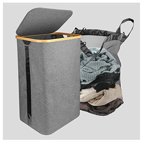 oluk Cesto Ropa Sucia con Tapa Gris, Cubo Ropa Sucia Plegable, Cesto para la Colada Grande con Pie, Bolsa de Lavandería Desmontable, Cesta Ropa Sucia Mimbre para Cuarto de Lavado - XXL 100 litros