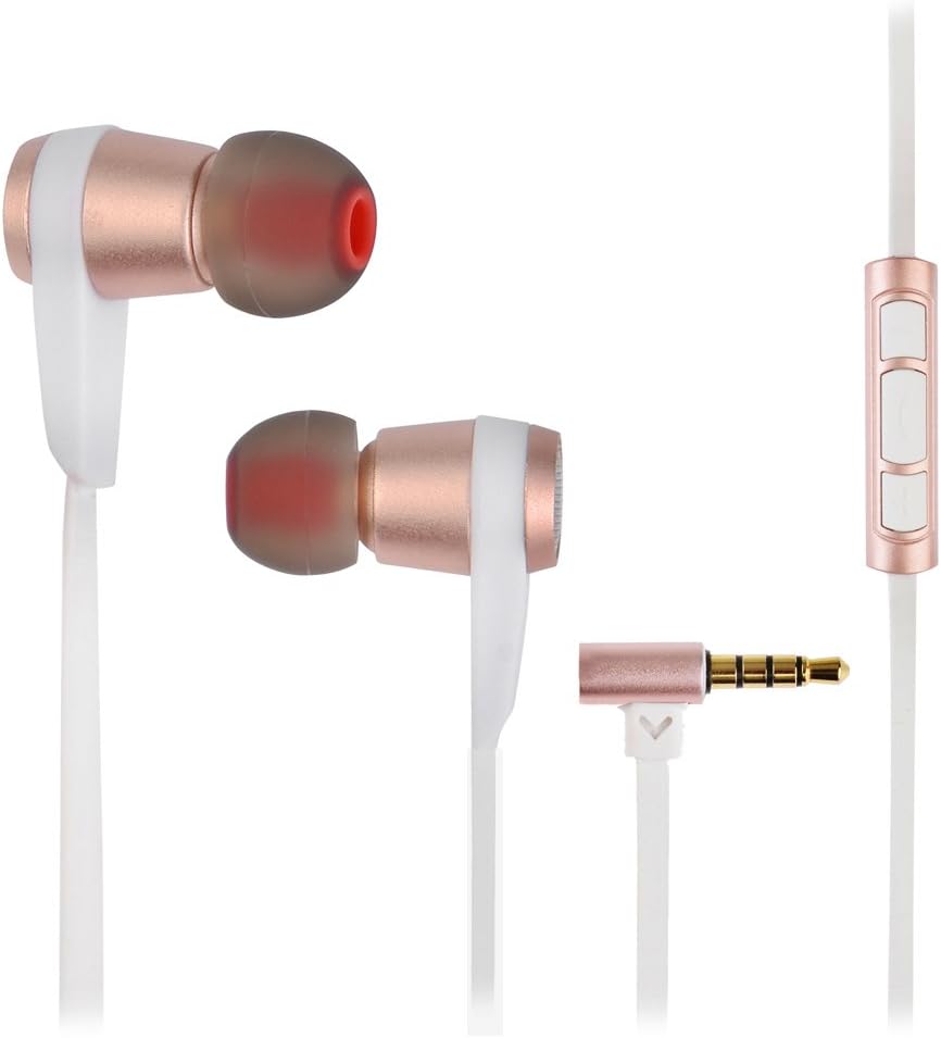 Shengpute Earbuds,Wired Earphones with Mic and Volume Control,High-end Flat Cable in-Ear Headphones Compatible with iPhone/Android Rosy Gold