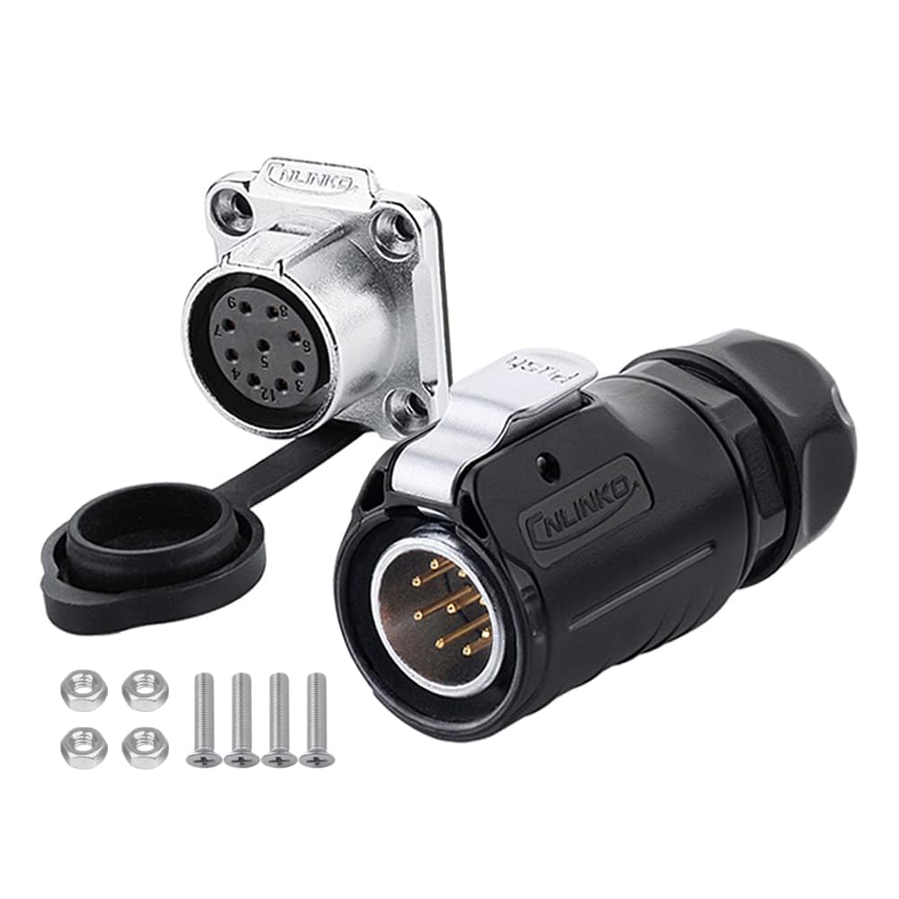 CNLINKO LP20 Series Waterproof Connector, IP68 Power Connector 9 Pin m20 Connector for LED Lamp Project Cable Assemble Type (9 pin)