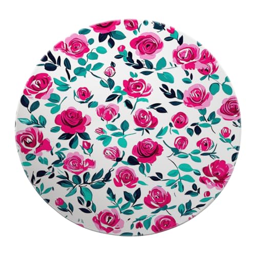 Tapis ronds 240cm de salon style moquette botanique rose - 3