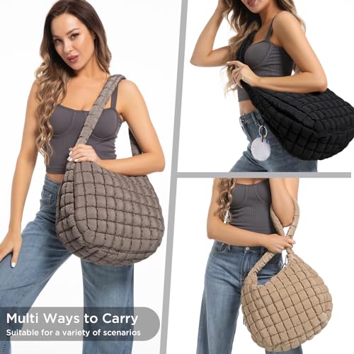 Image of Puffer Tote Bag for Women Large Quilted Crossbody Bag Quilted Carryall Bag Soft Puffy Hobo Handbags Puff Purse Shoulder Bag
