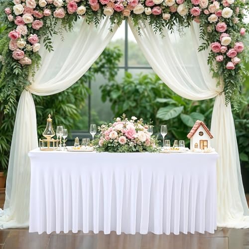 Nappe rectangulaire style jupe en spandex blanche housse table élastique 72" - 7