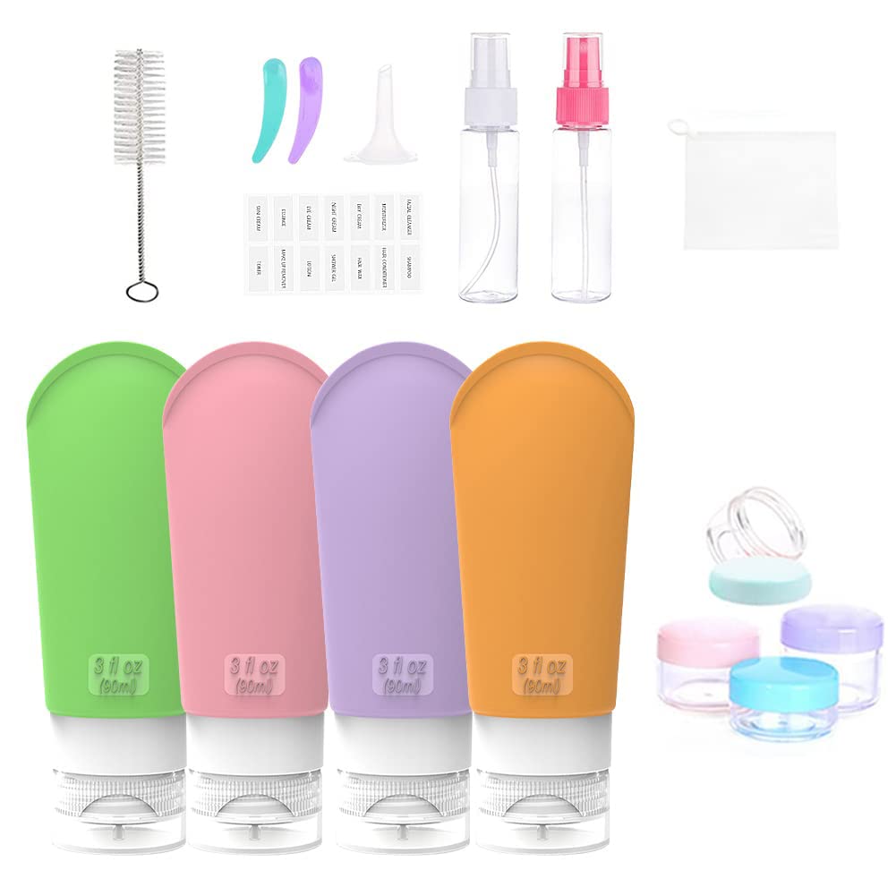 SYOSI 16 Pcs Travel Bottles Set for Toiletries, Silicone Leakproof Refillable Size Containers, TSA Approved Portable Squeezable Travel Accessories for Shampoo Body Wash (BPA Free)