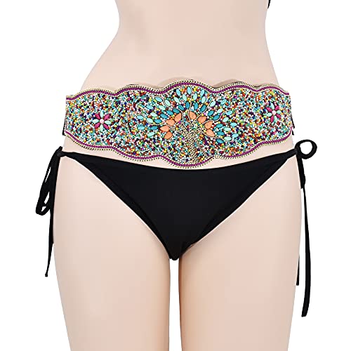 idealway Bohemian Women Belts Wide Stretch Elastic Waist Cinch Belt Handmade Beaded Flower Adjustable Belt for Dresses2