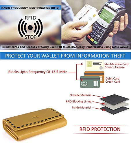 Image of Women's Top Grain Leather Wallet, RFID Blocking Bifold clutch, 17 Card Slots, Zip Pocket Organizer, Elegant Gift for Women - Birthday, Valentine, Anniversary - Multicoloured