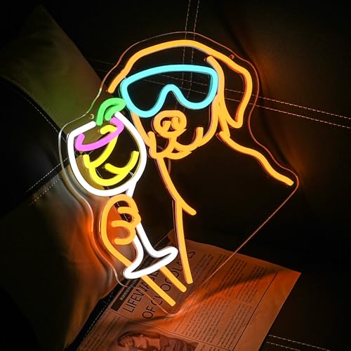 Image of Dachshund Cocktail Neon Sign for Wall Decor Dog Drinking Cocktail Neon Light Bar Led Sign Pet Noen Light Sign for Bar Wine Cellar Dog Kennel Pet Store Decoration