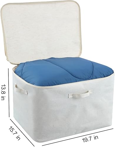 Miniatura 5 de Bolsa de almacenamiento de ropa de 78 L, 19.7 x 15.7 x 13.8 pulgadas, organizadores verticales de tela de lino para edredón, manta, edredón, suéter,